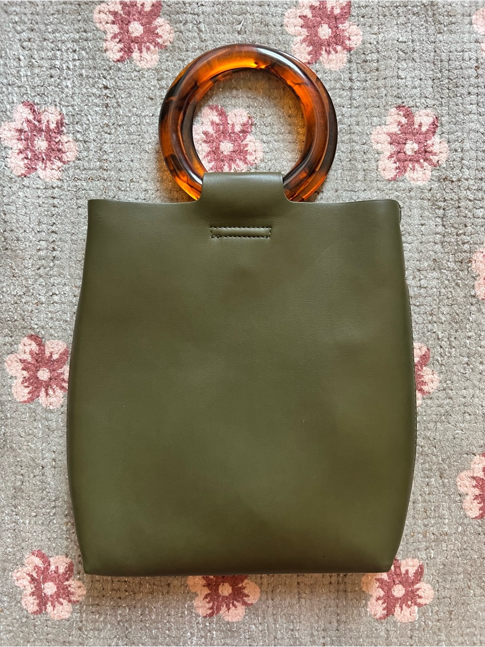 Small Olive Green Tote Bag with Ring Handles